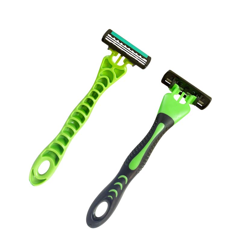 triple blade Razors with lubricating strip and super rubber handle WL-365L