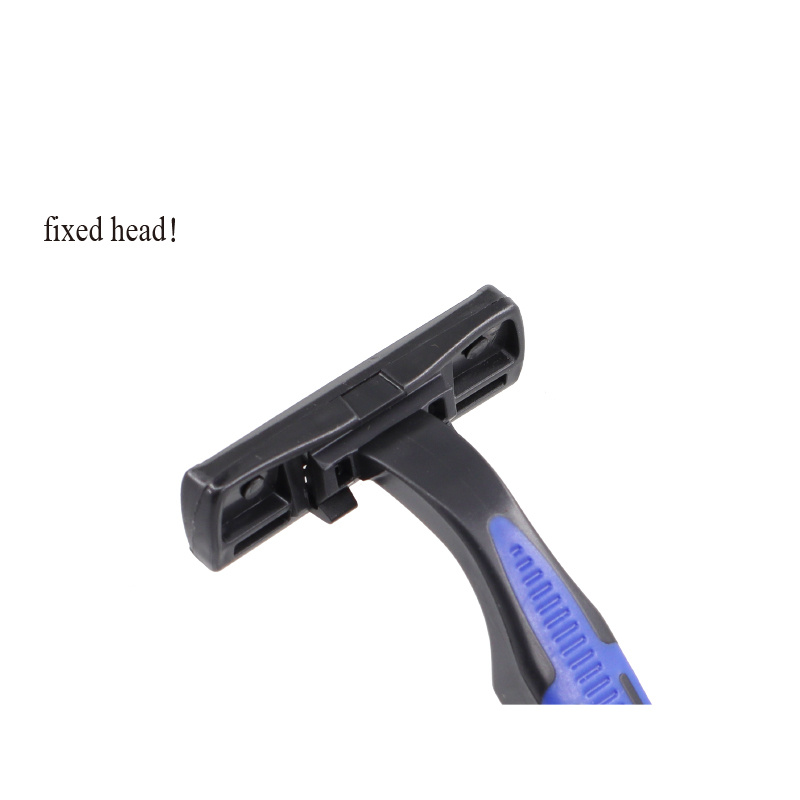 Three-blade fixed head razor with lubricating strip disposable shaver