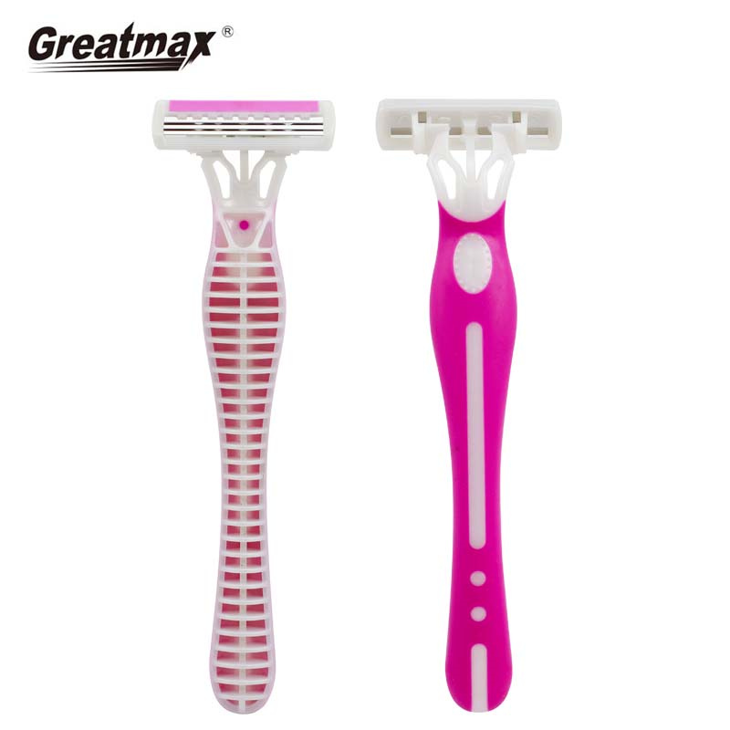 Three blade disposable shaving razors with lubricant strip rubber handle disposable razor imported blade