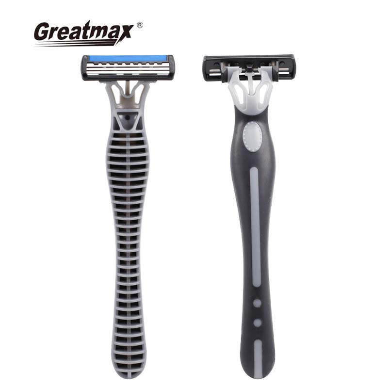 Three blade disposable shaving razors with lubricant strip rubber handle disposable razor imported blade