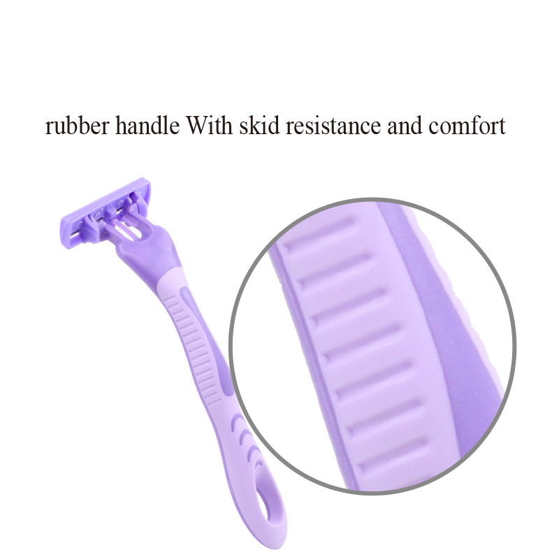 Triple blade Razors with lubricating strip and super rubber handle razor Women razor