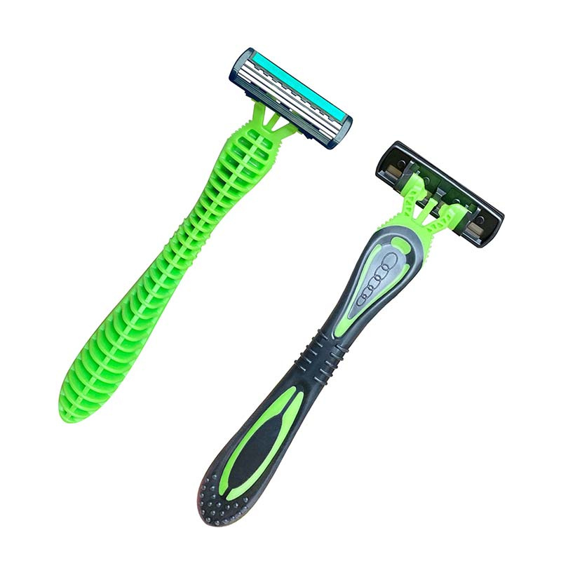 triple blade Razors with lubricating strip and super rubber handle WL-393L