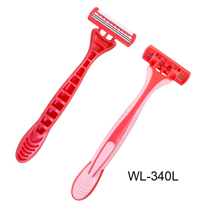 triple blade Razors with lubricating strip and super rubber handle WL-340L