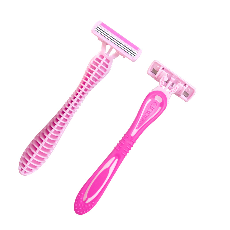 triple blade Razors with lubricating strip and super rubber handle WL-393L