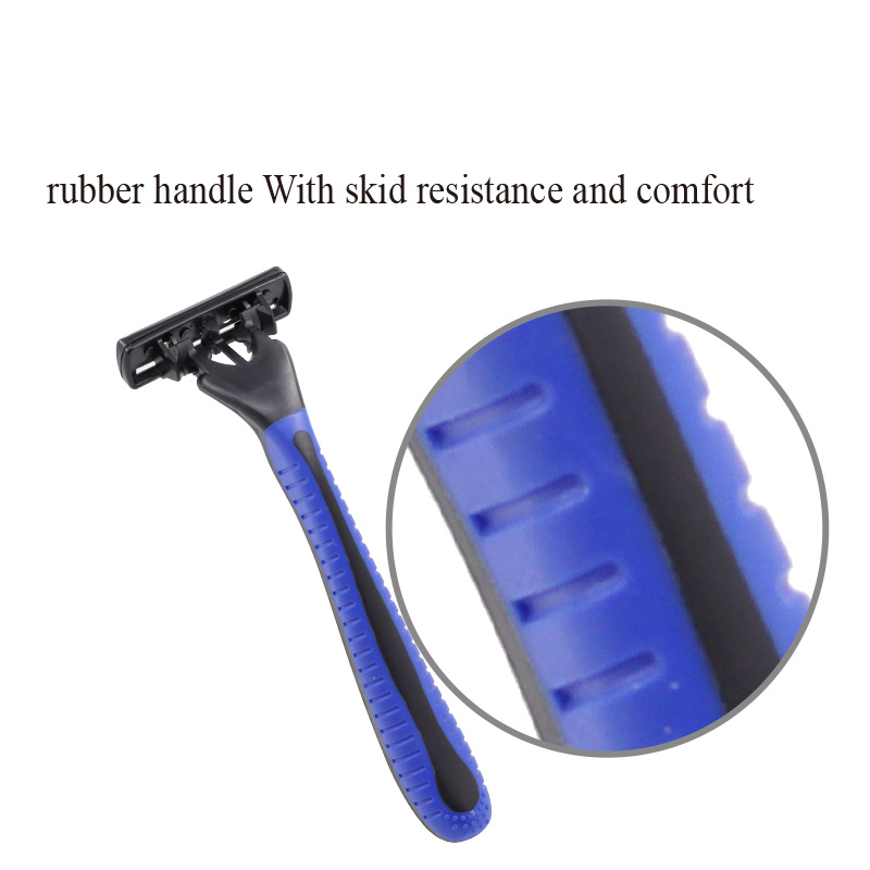 Triple blade Razors with lubricating strip and super rubber handle razor