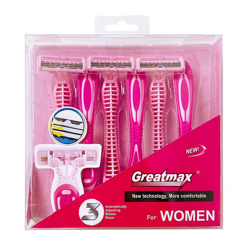 triple blade Razors with lubricating strip and super rubber handle WL-393L