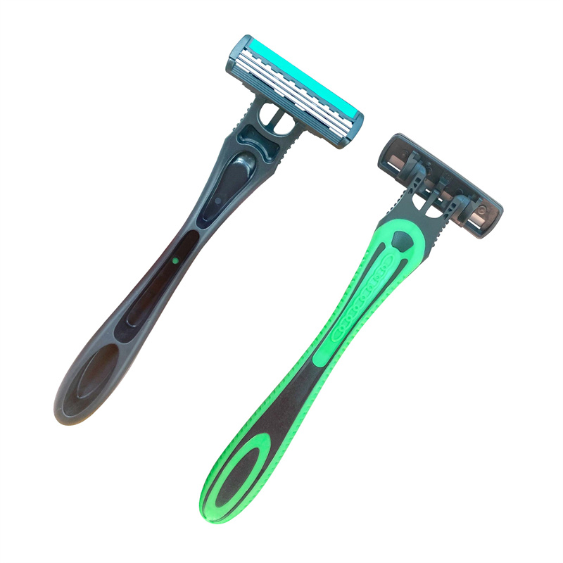 triple blade Razors with lubricating strip and super rubber handle