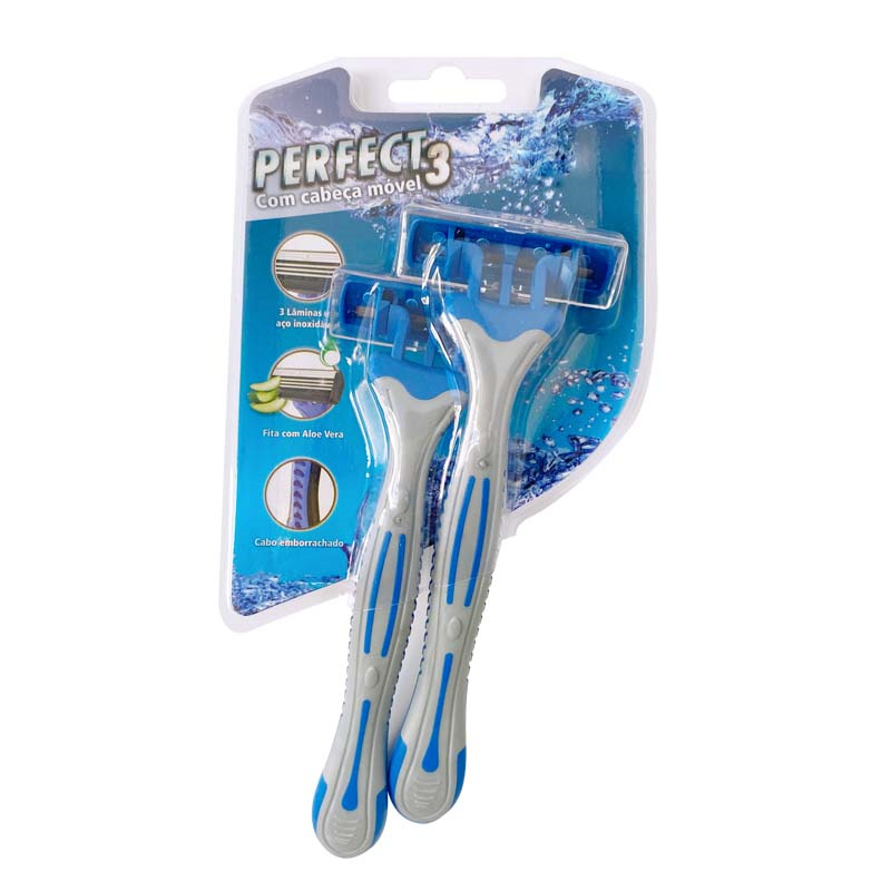 triple blade Razors with lubricating strip and super rubber handle WL-353L