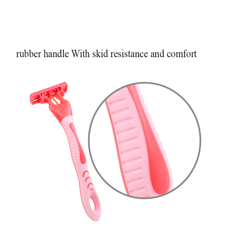 Triple blade Razors with lubricating strip and super rubber handle razor Women razor