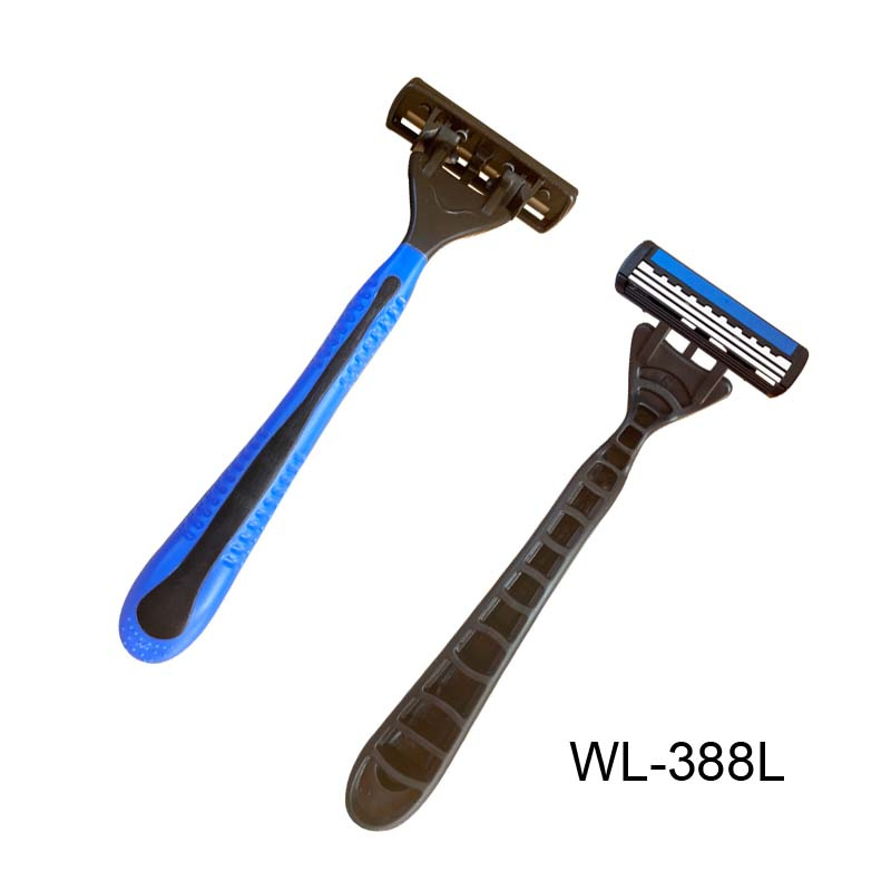 triple blade Razors with lubricating strip and super rubber handle WL-388L