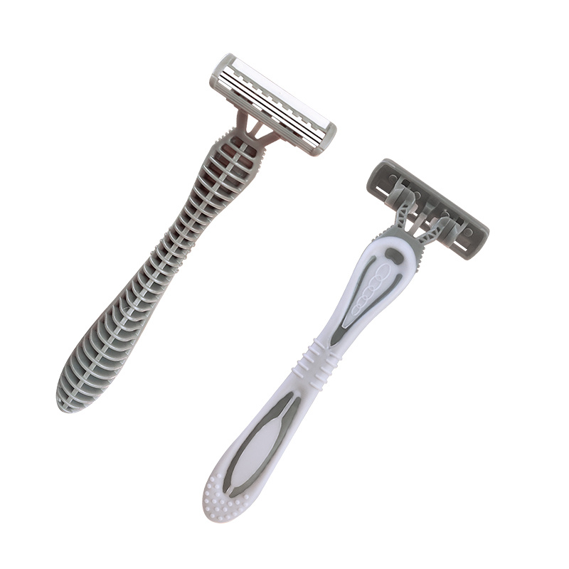 triple blade Razors with lubricating strip and super rubber handle WL-393L