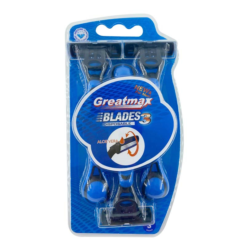 triple blade Razors with lubricating strip and super rubber handle WL-385L