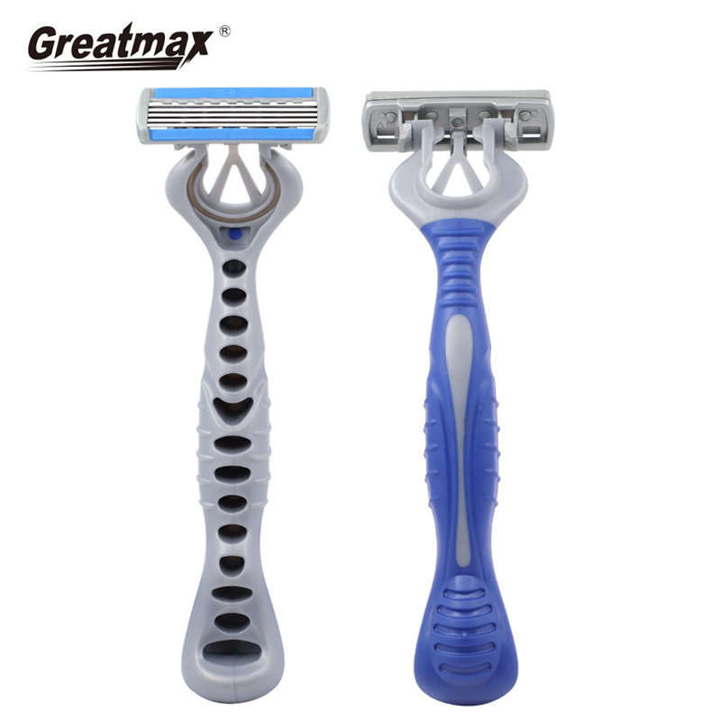 5 blade disposable shaving razors with lubricant strip rubber handle disposable razor