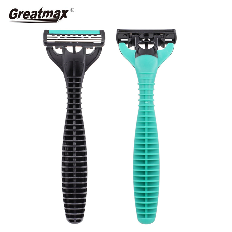 Face razor disposable triple blade rubble handle men's shaving razor 3 blade wholesale three blades OEM packing razor