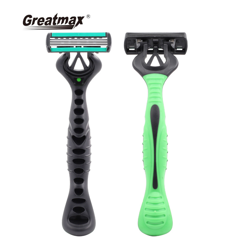 Five blade disposable shaving razors with lubricant strip rubber handle disposable razor