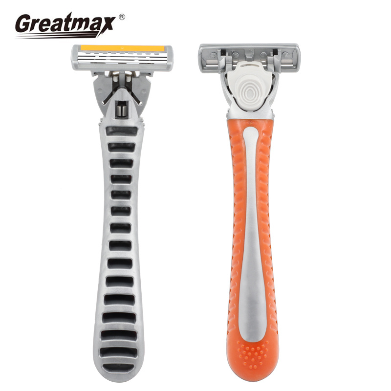 Six Stainless Steel Blade with Vitamin E Lubricating Strip Rubber Grip Handle Mens Shaving System Razor Disposable Razors