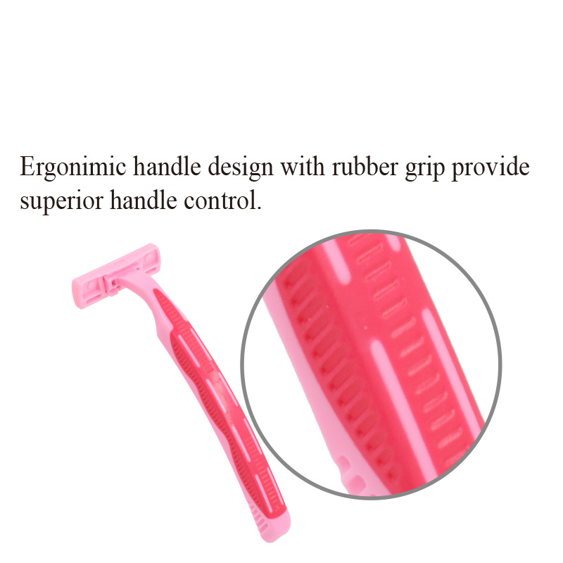 Three-blade fixed head razor with lubricating strip disposable shaver womens shaving