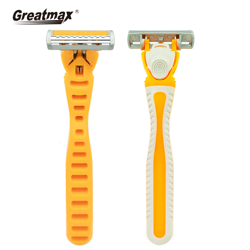 Two blade disposable razor with lubricating strip and super rubber handle women shaver