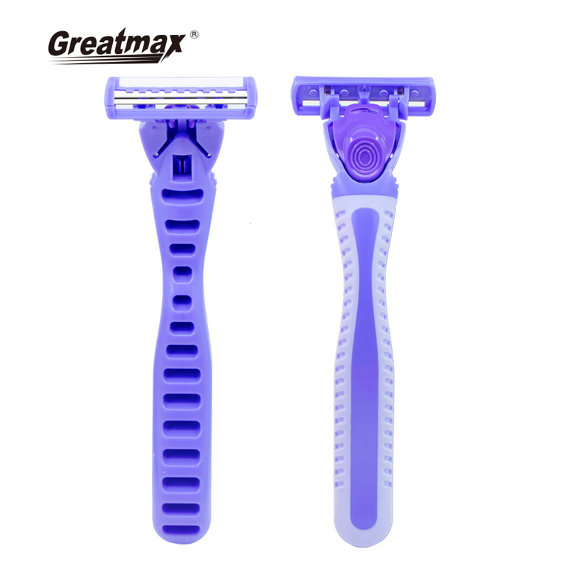 Two Blade Disposable Razor with Lubricating Strip and Super Rubber Handle Women Shaver Twin Blade 10000 Packs WL-297L Purple