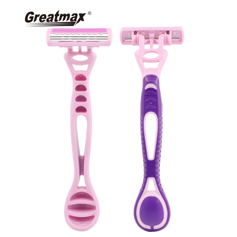 Wholesale Professional Manufacturer disposable triple blade razor with lubricating strips womens razor