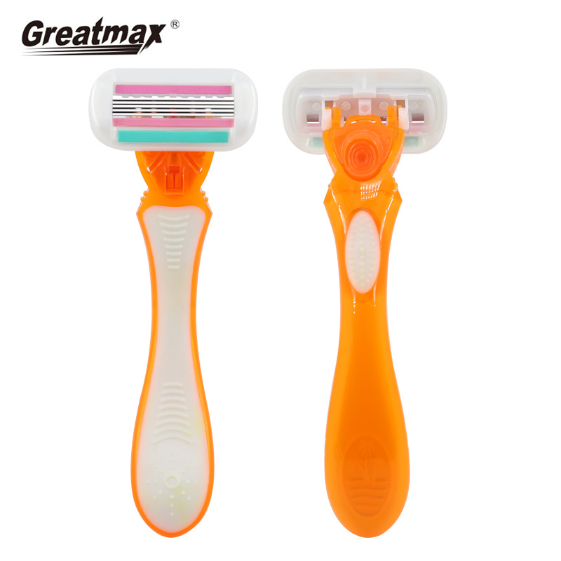 Women shaving razor with lubricating strip five blades super quality system razor