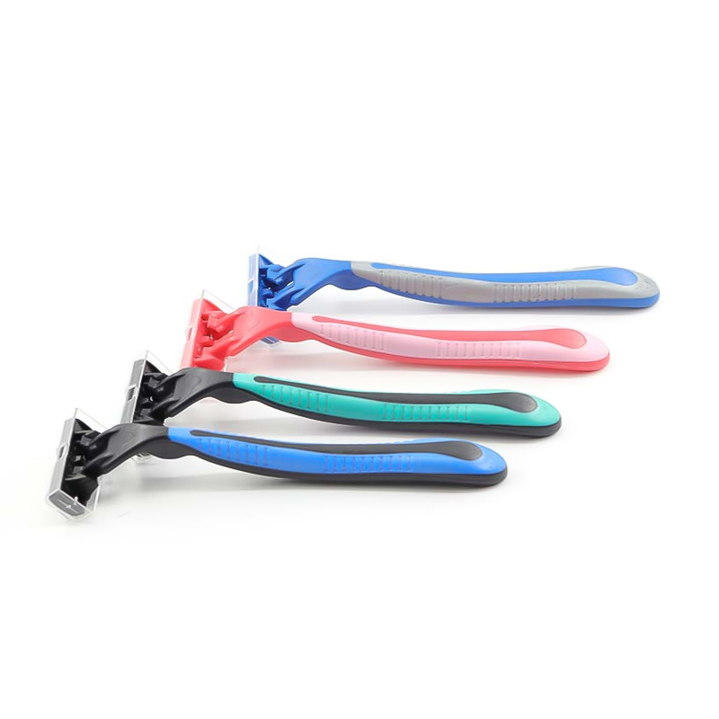 triple blade Razors with lubricating strip and super rubber handle WL-388L