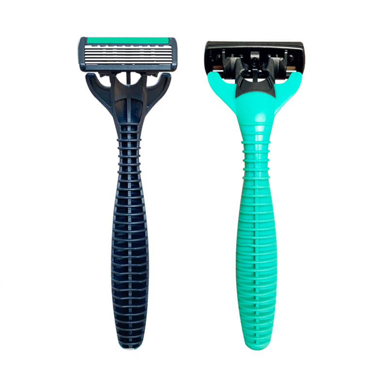 Six blade Razors with lubricating strip and super rubber handle WL-689L