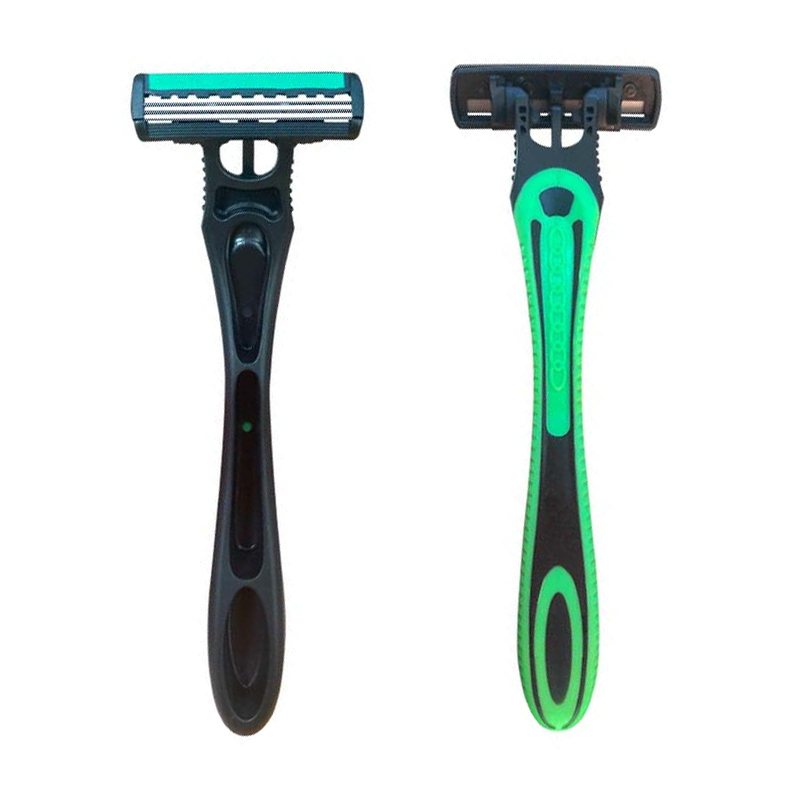 triple blade Razors with lubricating strip and super rubber handle